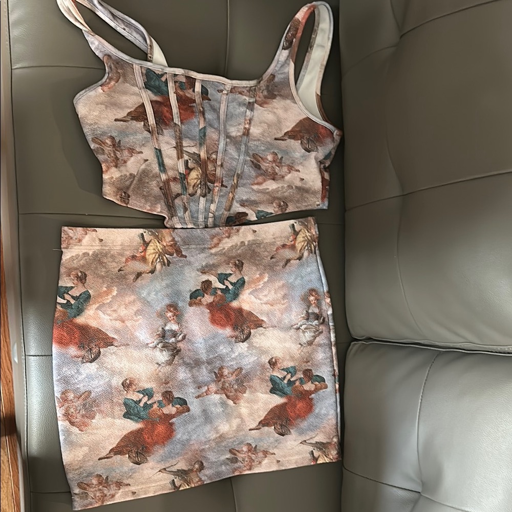 Angel Print Crop Top and Skirt Set